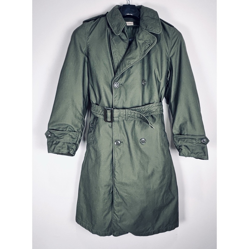 VTG Military Overcoat w/Liner Mens Small Wool US OG-107 Sateen 1950s Green